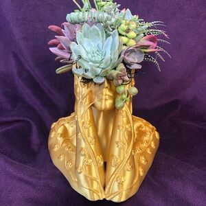 Elegant Gold Bust Planter with Succulents